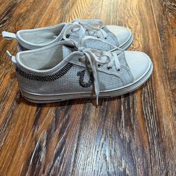 True Religion Shoes Women 8 Medium Silver White Bling Addilyn Lace Up Sneaker - Picture 2 of 8